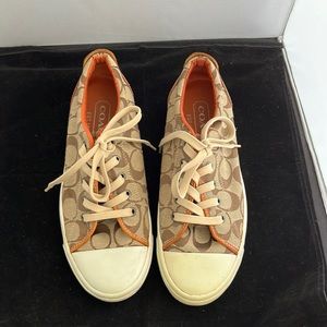 Coach brown and tan leather canvas sneakers